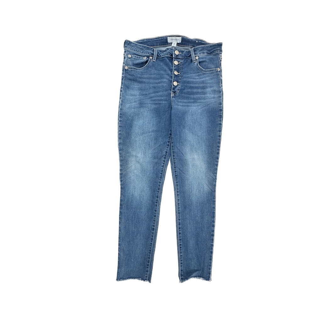 PopSugar Skinny Raw Hem Button Fly Women's size 12 Dark Blue Denim Jeans